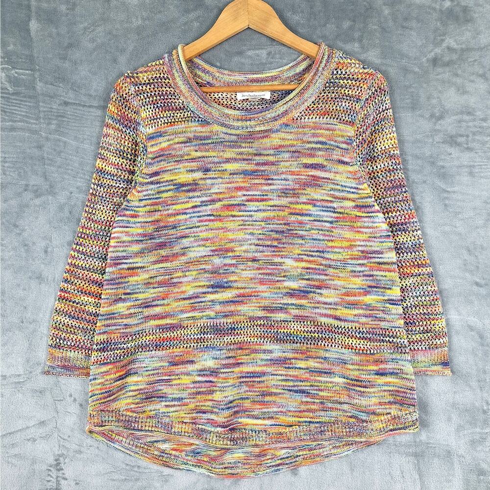 Womens Sweater Large Rainbow Colorful Crochet Boho Cozy Comfy Pullover Artsy